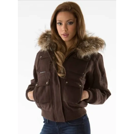 Pelle Pelle Hooded Fur Dark Brown Jacket view 2