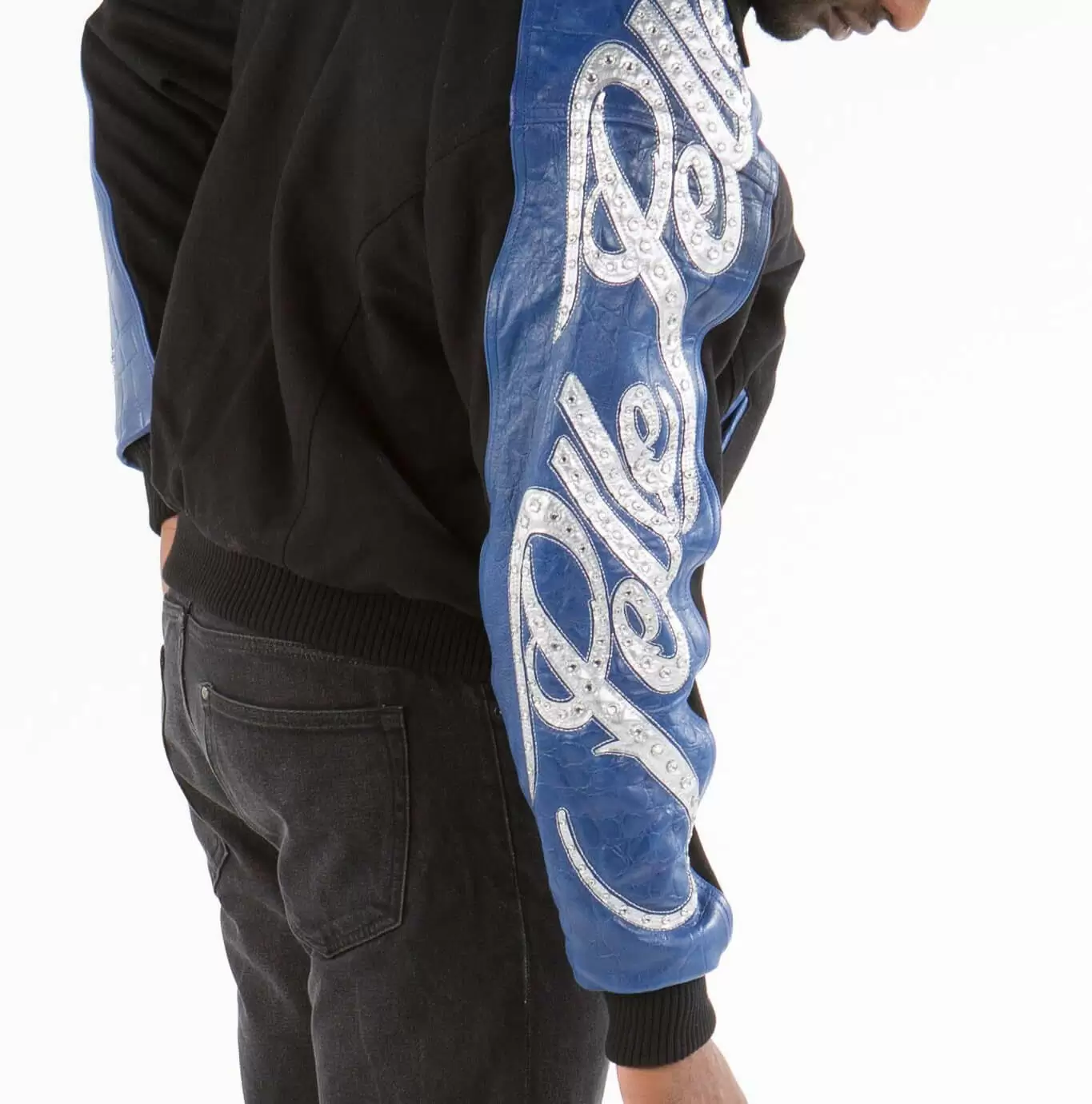 Amazing Pelle Pelle Black Blue Script | Studded Wool Jacket view 2