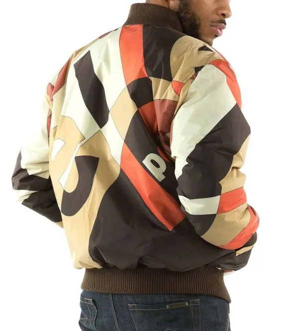 Bold Pelle Pelle Brown Bomber Jacket With Abstract Pattern