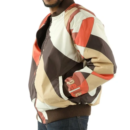 Bold Pelle Pelle Brown Bomber Jacket With Abstract Pattern view 2