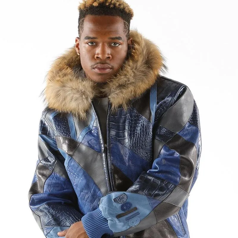 Exclusive Pelle Pelle Leather Jacket | Blue Abstract Pattern Jacket view 2