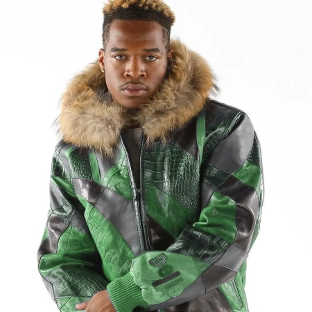 Bold Pelle Pelle Green Leather Jacket | Abstract Pattern Jacket view 2