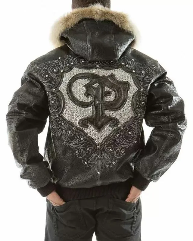 Pelle Pelle Black PP Crest Fur Hood Leather Jacket | Pelle Pelle Store