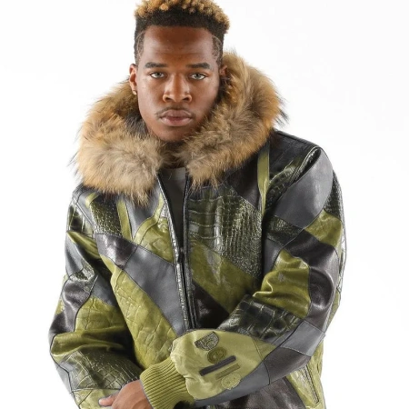Artistic Pelle Pelle Leather Olive Jacket | Abstract Pattern view 2