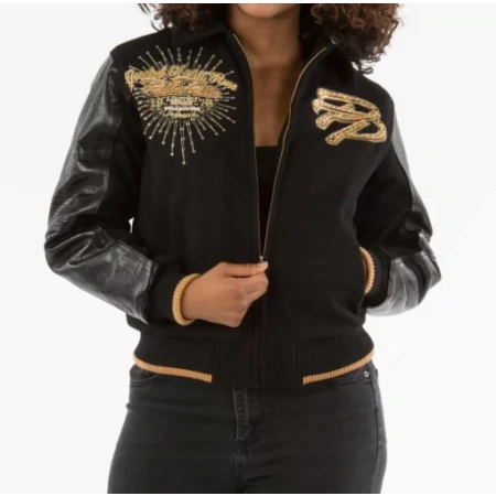 Greatest Of All Time Black Varsity Jacket Pelle Pelle Store view 2
