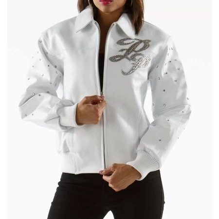 Excellent Pelle Pelle Encrusted White Studded Leather Jacket view 2