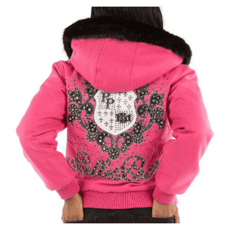 Exclusive Pelle Pelle Ladies Hooded Pink Crest Jacket view 2