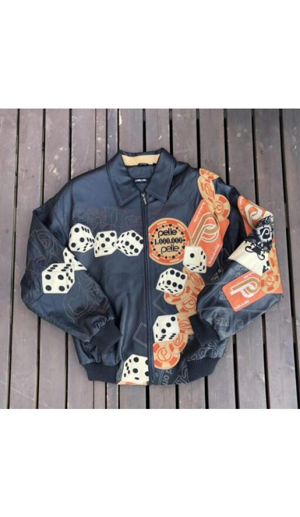 Bold Pelle Pelle Cards And Dice Black Leather Jacket