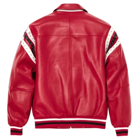 Pelle Pelle Encrusted Varsity Red Jacket | Plush Jacket view 2