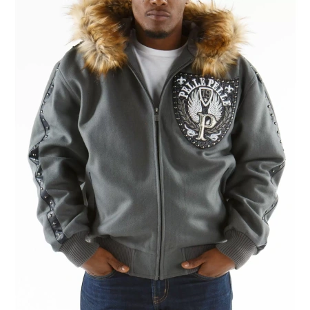 Pelle Pelle Gray Hooded Jacket | Pelle Pelle Store view 2