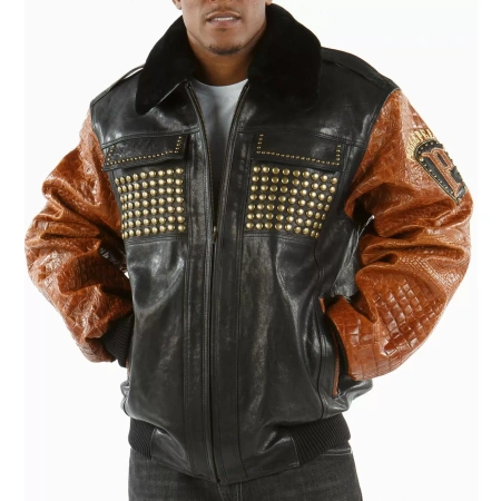Pelle Pelle Black Brown Studded Jacket | Pelle Pelle Store view 2