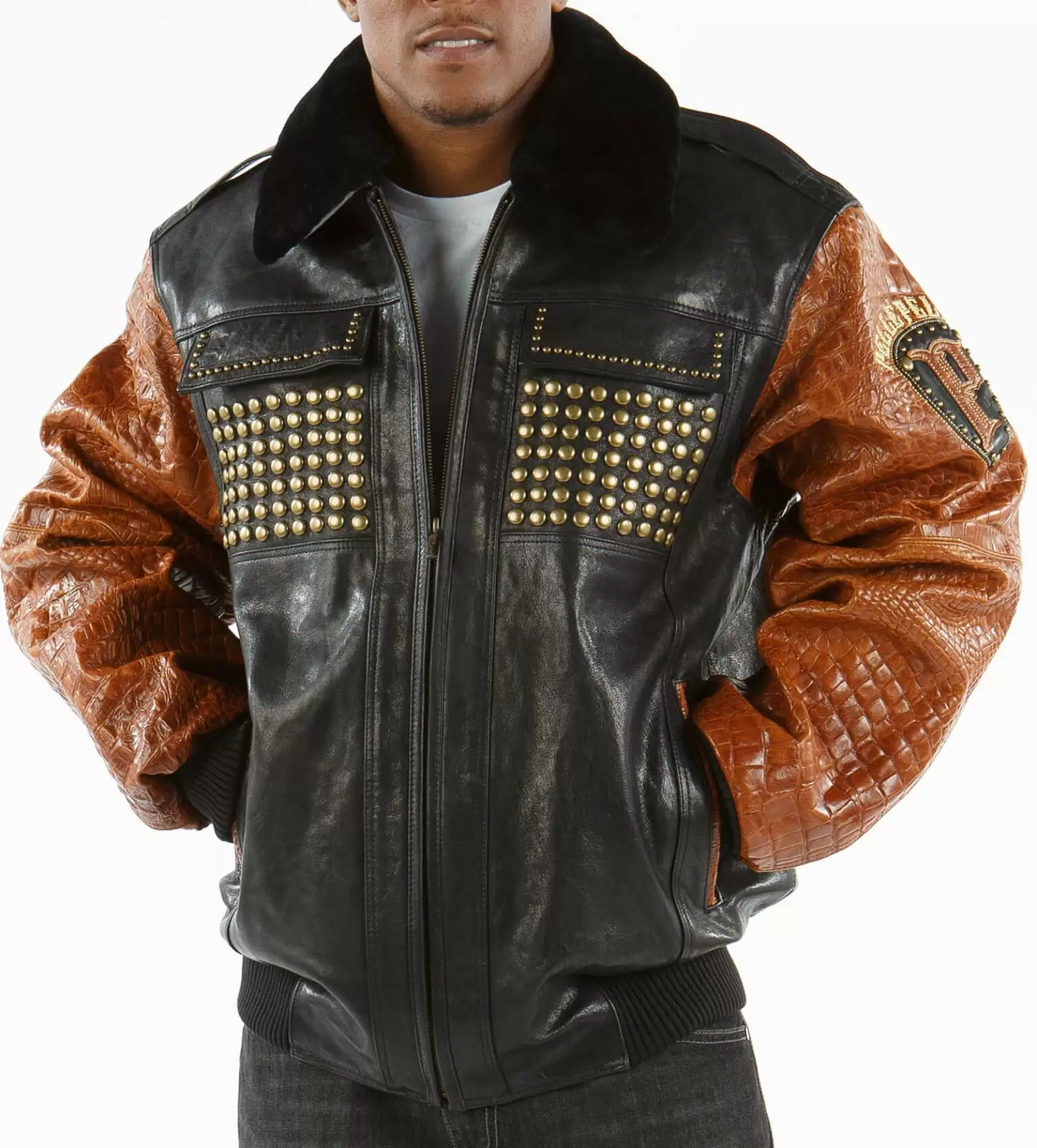 Pelle Pelle Black Brown Studded Jacket | Pelle Pelle Store view 2