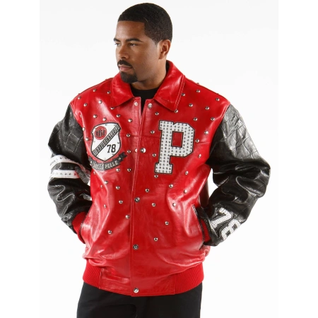 Pelle Pelle Studded Letterman Red Jacket view 2