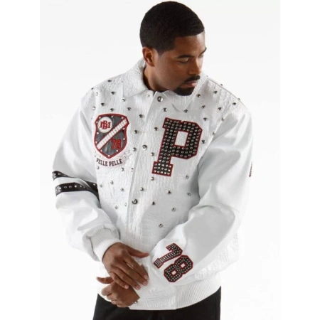 Pelle Pelle Studded Letterman White Jacket view 2