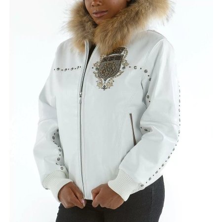 Pelle Pelle White Hooded Studded Jacket view 2