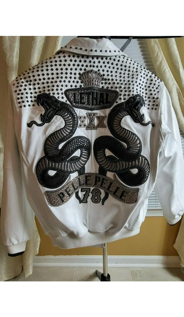 Pelle Pelle White Studded Leather Jacket