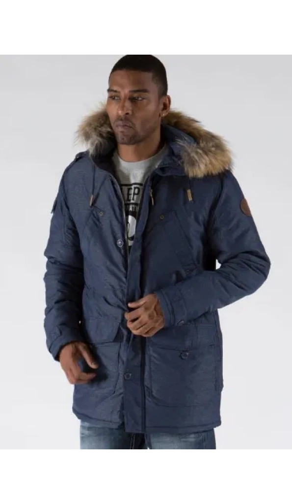 Pelle Pelle Fur Hooded Blue Long Coat