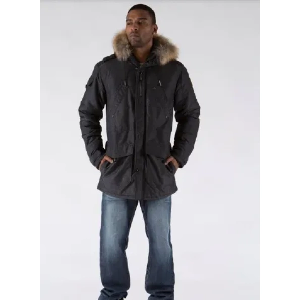 pelle pelle fur hooded denim long coat, pelle pelle store, pelle pelle jacket, black hooded jacket