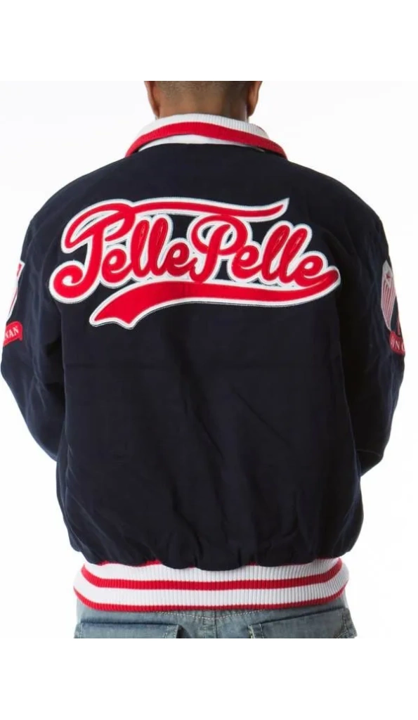 Pelle Pelle Navy Blue Bomber Wool Jacket