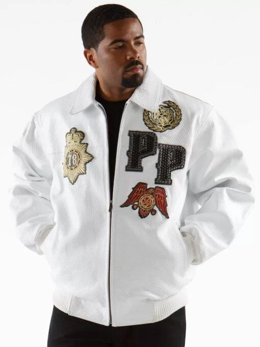 Pelle Pelle Mens White Patched Jacket view 2