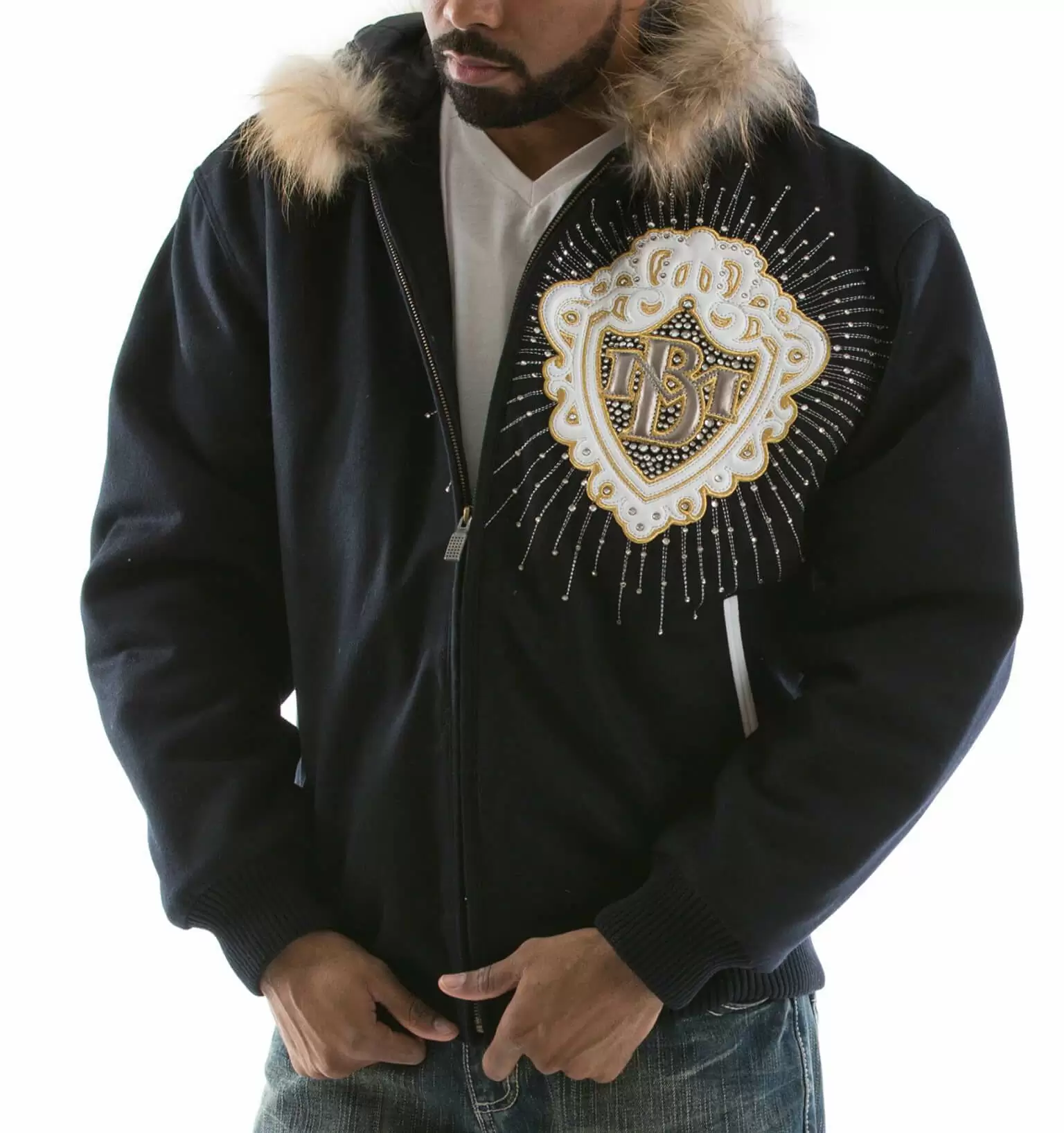Pelle Pelle Navy Fur Hood Jacket view 2