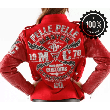 Pelle Pelle Red Studded Varsity Jacket
