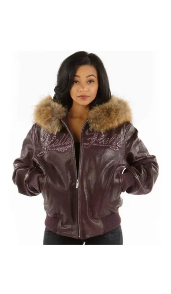 Pelle Pelle Purple Studded Fur Hood Jacket