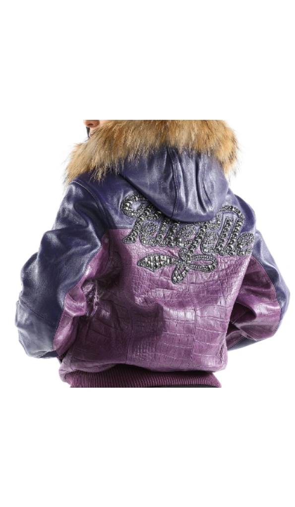 Pelle Pelle Purple Hooded Script Leather Jacket