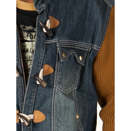 Authentic Pelle Pelle jeans jacket with brown sleeves view 2