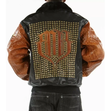 MB Pelle Pelle Black Brown Studded Jacket view 2