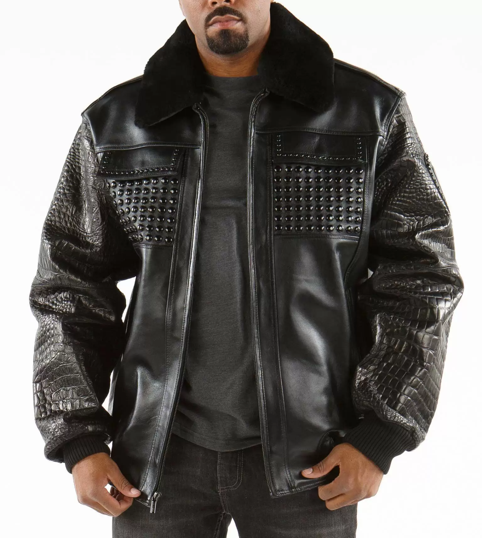 Pelle Pelle Black Fur Collar Studded Jacket