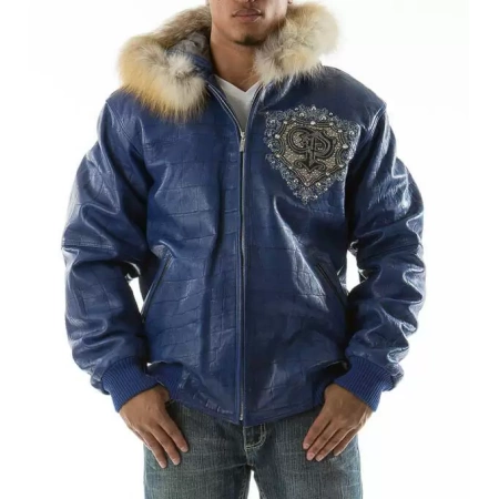 Pelle Pelle Blue PP Crest Fur Hood Jacket view 2