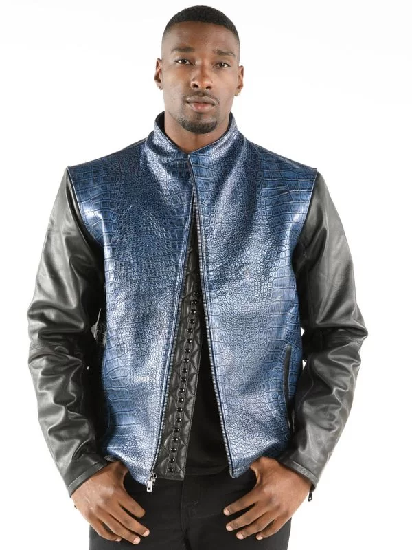 Exclusive Pelle Pelle China Collar Biker Blue Jacket