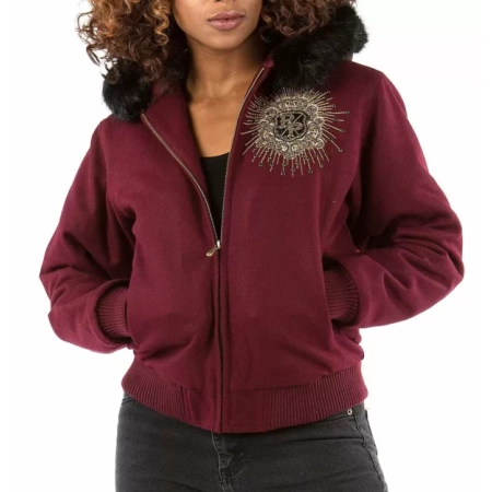 Pelle Pelle Hooded Crest Maroon Jacket view 2