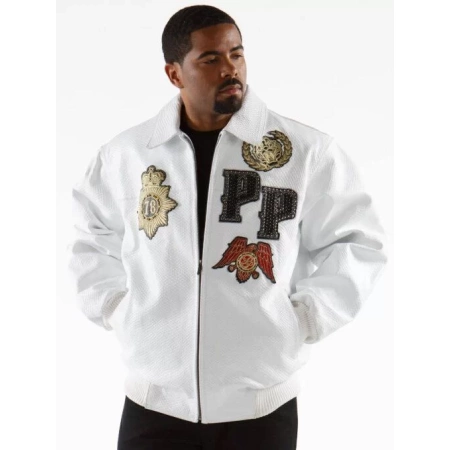 Best White Pelle Pelle Mens Patched Jacket view 2