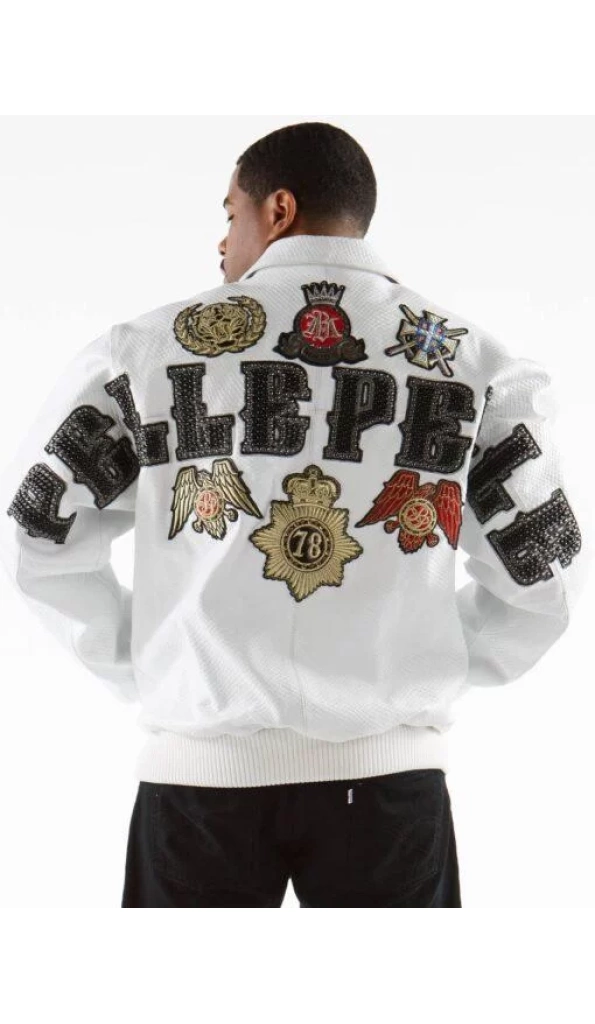 Best White Pelle Pelle Mens Patched Jacket