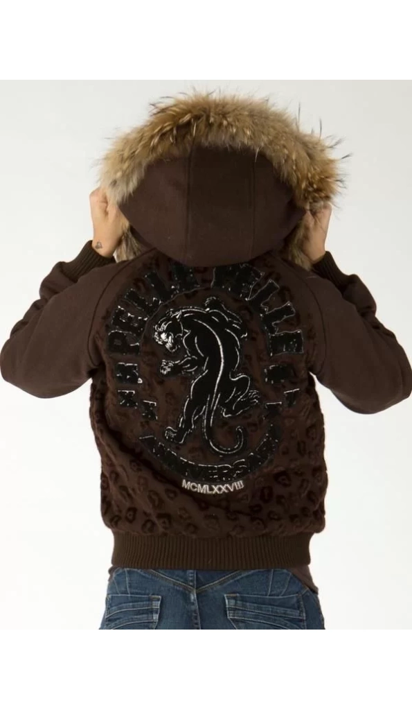 Authentic Pelle Pelle Women Brown Fur Hooded Jacket