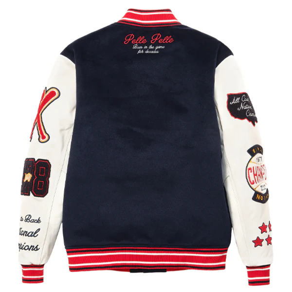 World Famous Pelle Pelle Navy Blue Wool Varsity Jacket view 3