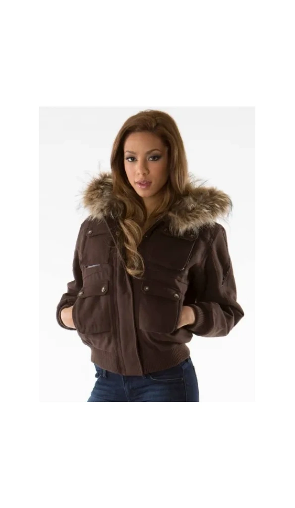 Pelle Pelle Dark Brown Fur Hood Jacket | Wool Jacket