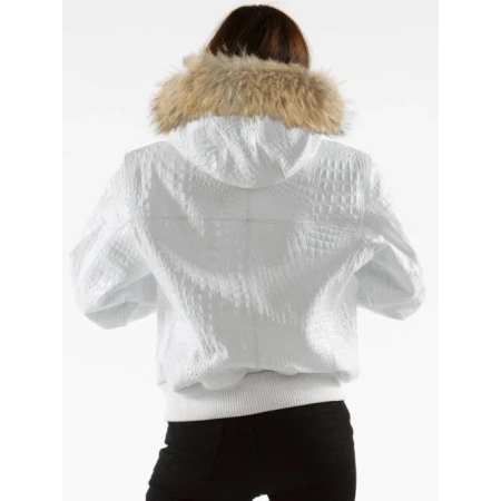 Pelle Pelle White Women Encrusted Jacket | Fur Hood Jacket view 2