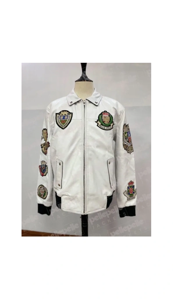 Pelle Pelle White Patches Leather Jacket | Zipper MB Jacket