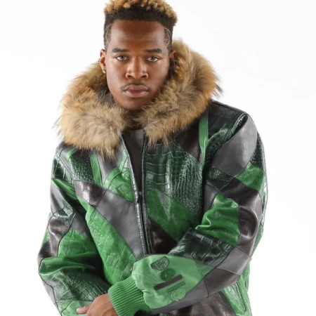Pelle Pelle Green Fur Hood Leather Jacket | Abstract Pattern view 2