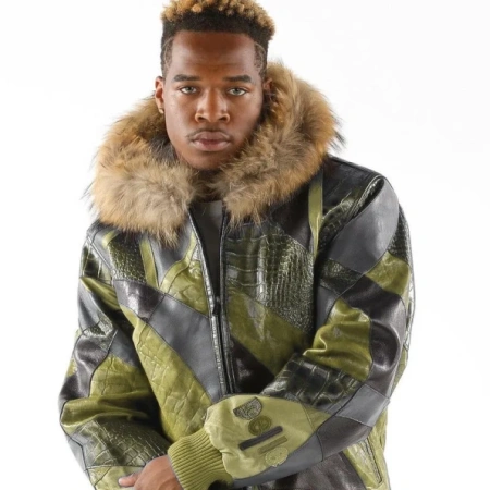 Pelle Pelle Olive Fur Hood Leather Jacket | Abstract Pattern view 2