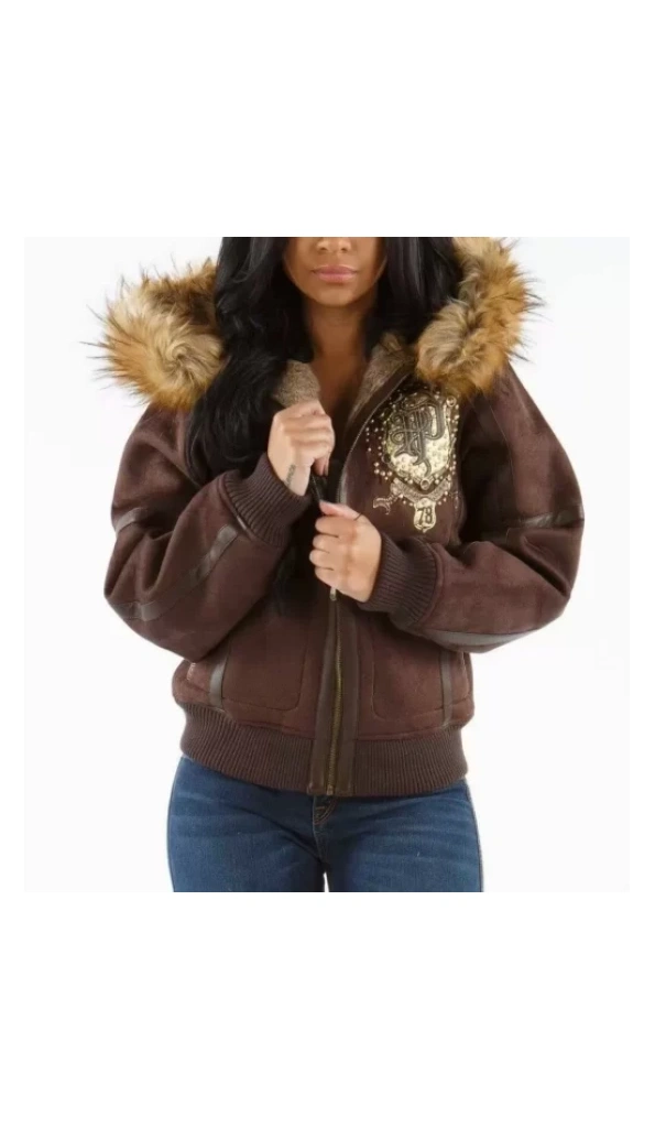 Pelle Pelle Women Brown Fur Hood MB Wool Jacket