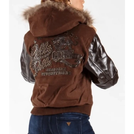 Pelle Pelle Brown 1978 Wool Leather Fur Hood Jacket view 2