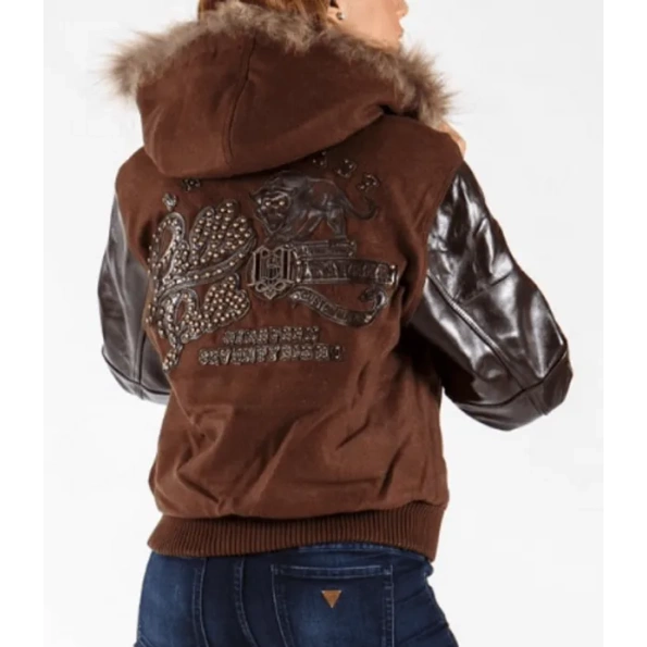 Pelle Pelle Brown 1978 Wool Leather Fur Hood Jacket view 2