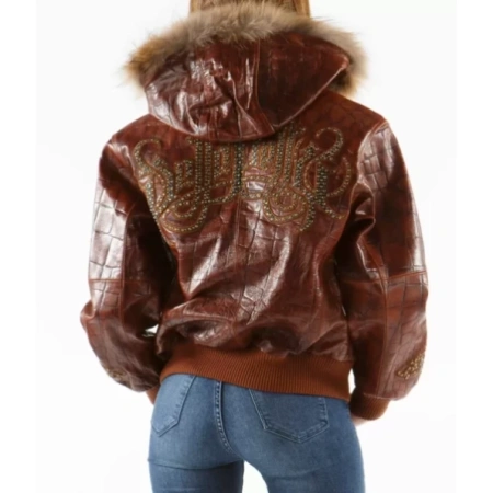 Pelle Pelle Dark Brown Women Fur Hooded Leather Jacket view 2