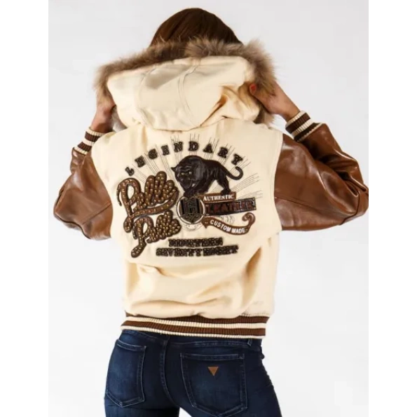 Authentic Pelle Pelle Dark Brown And Cream Women Fur Hood Jacket view 2