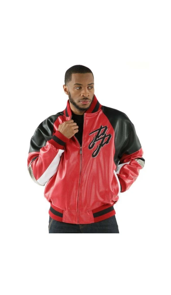 Pelle Pelle Red Black Men Leather Varsity Jacket