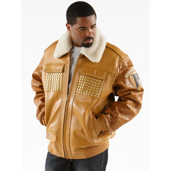 Pelle Pelle Brown Fur Collar Leather Jacket | Men  Jacket